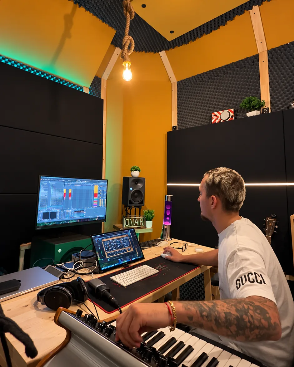 Mindslash at the keys in his studio